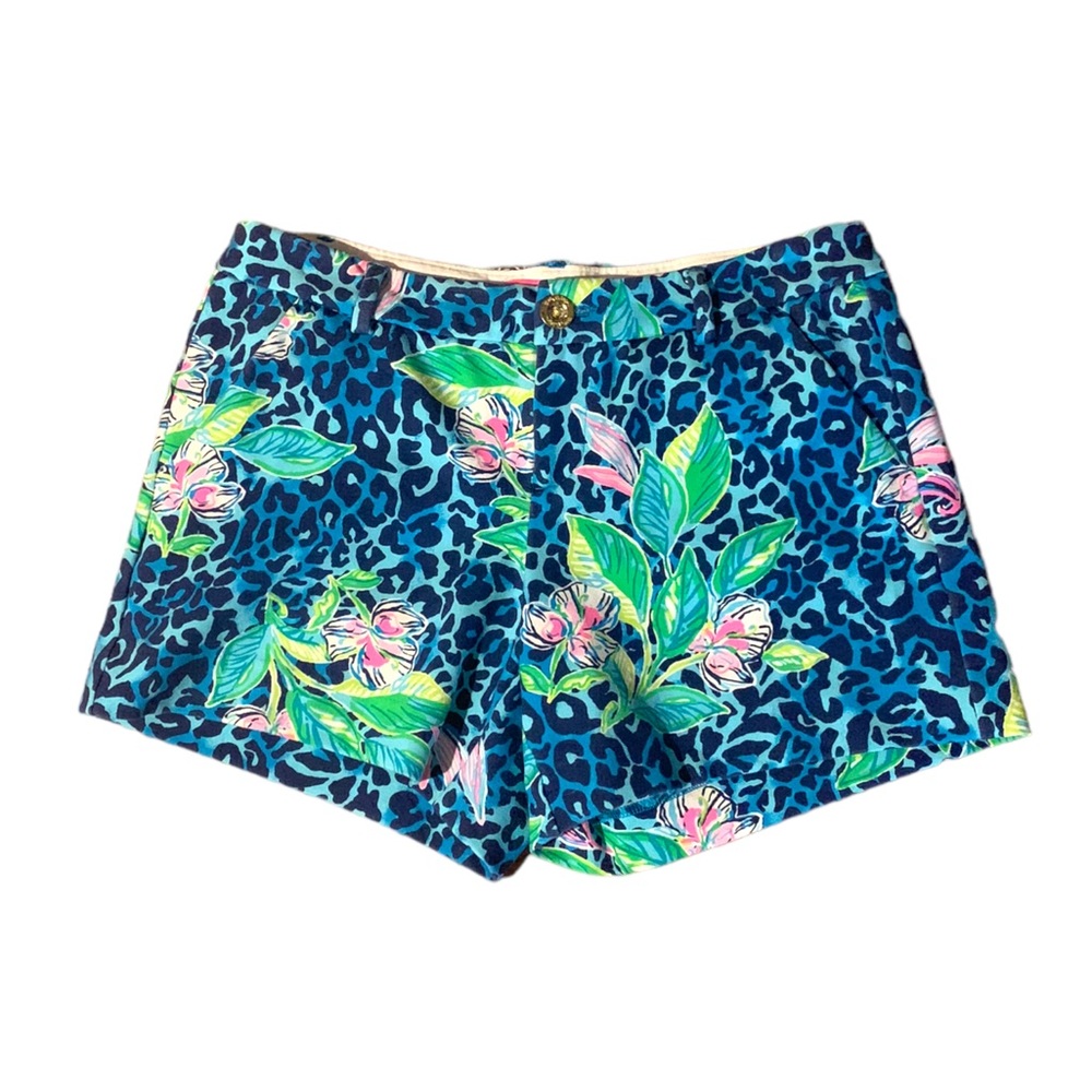 Lilly Pulitzer Blue Floral Leopard Print Shorts